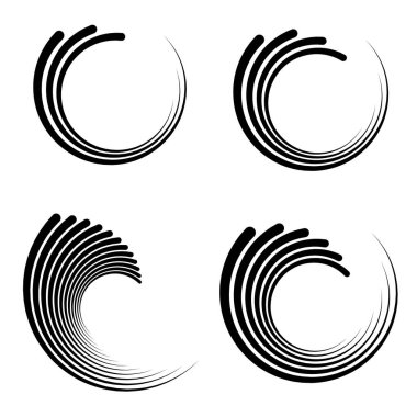 Tasarım elemanı çemberini ayarla İzole edilmiş koyu renk vektör altın halkadan. Harmanlama Aracı kullanılarak oluşturulan birçok parlak girdabın soyut dalgalı çizgileri. Sunumunuz için vektör illüstrasyonu EPS10