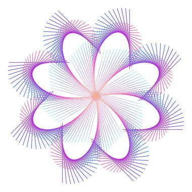 Tasarım elemanları. Bir sürü mor çizgi çemberi dalgası. Beyaz arka planda soyut dalgalı çizgiler izole edildi. Vektör illüstrasyon EPS 10. Harmanlama Aracı kullanılarak oluşturulan çizgilerle renkli dalgalar