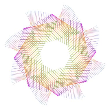 Tasarım elemanları. Bir sürü mor çizgi çemberi dalgası. Beyaz arka planda soyut dalgalı çizgiler izole edildi. Vektör illüstrasyon EPS 10. Harmanlama Aracı kullanılarak oluşturulan çizgilerle renkli dalgalar
