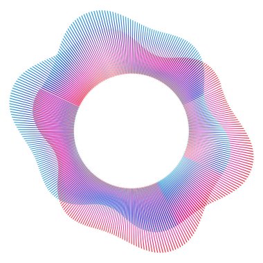 Tasarım elemanları. Bir sürü mor çizgi çemberi dalgası. Beyaz arka planda soyut dalgalı çizgiler izole edildi. Vektör illüstrasyon EPS 10. Harmanlama Aracı kullanılarak oluşturulan çizgilerle renkli dalgalar