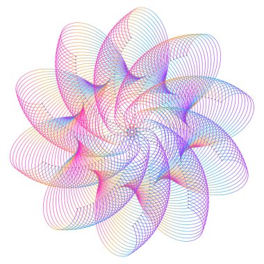 Tasarım elemanları. Bir sürü mor çizgi çemberi dalgası. Beyaz arka planda soyut dalgalı çizgiler izole edildi. Vektör illüstrasyon EPS 10. Harmanlama Aracı kullanılarak oluşturulan çizgilerle renkli dalgalar