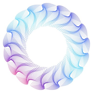 Tasarım elemanları. Bir sürü mor çizgi çemberi dalgası. Beyaz arka planda soyut dalgalı çizgiler izole edildi. Vektör illüstrasyon EPS 10. Karışımı kullanarak oluşturulan renkli dalgalar