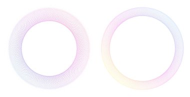 Tasarım elemanları. Bir sürü mor çizgi çemberi dalgası. Beyaz arka planda soyut dalgalı çizgiler izole edildi. Vektör illüstrasyon EPS 10. Karışımı kullanarak oluşturulan renkli dalgalar