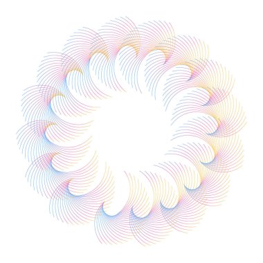 Tasarım elemanları. Bir sürü mor çizgi çemberi dalgası. Beyaz arka planda soyut dalgalı çizgiler izole edildi. Vektör illüstrasyon EPS 10. Harmanlama Aracı kullanılarak oluşturulan çizgilerle renkli dalgalar