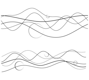Tasarım elemanları. Bir sürü mor çizgi dalgası. Beyaz arka planda soyut dalgalı çizgiler izole edildi. Vektör illüstrasyon EPS 10. Çizgileri olan renkli dalgalar 