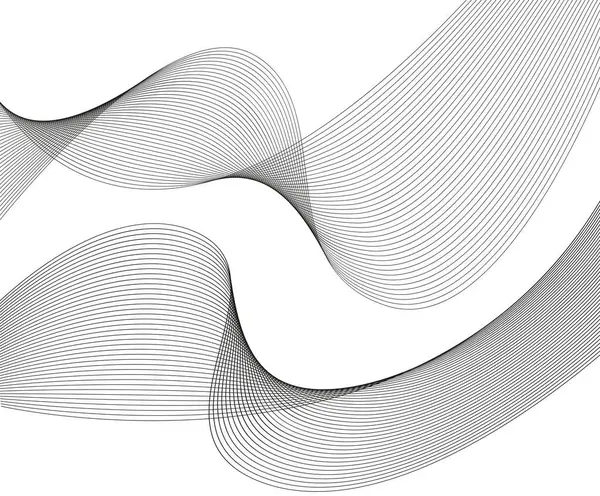 デザイン要素 多くのグレーラインの波 単離された白い背景の抽象的な波の縞 クリエイティブラインアート ベクトルイラストEps ブレンドツールを使用して作成された行を持つ黒い光沢のある波 ストックイラスト