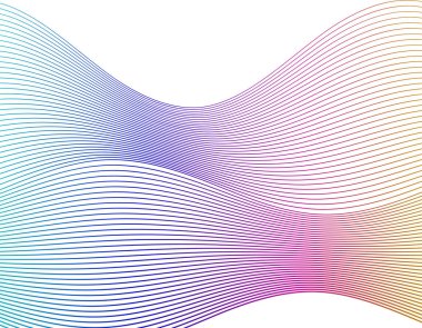 Beyaz arkaplandaki tasarım elemanları izole edildi. Yaratıcı sanat. Soyut dalgalı çizgiler. Renk çizgileri Harman Aracı kullanılarak oluşturuldu. Yeni ürün tanıtımı için vektör illüstrasyonu EPS10 dijital, rapor kapağı sayfası