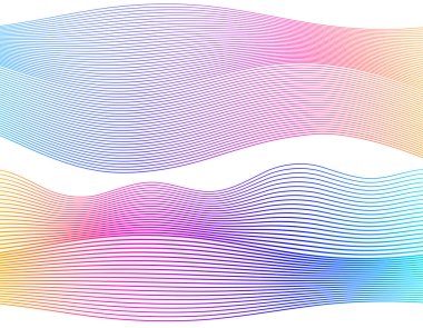 Beyaz arkaplandaki tasarım elemanları izole edildi. Yaratıcı sanat. Soyut dalgalı çizgiler. Renk çizgileri Harman Aracı kullanılarak oluşturuldu. Yeni ürün tanıtımı için vektör illüstrasyonu EPS10 dijital, rapor kapağı sayfası