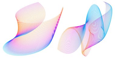 Tasarım elemanları. Bir sürü çizgi dalgası. Beyaz arka planda soyut dalgalı çizgiler izole edildi. Yaratıcı çizgi sanatı. Vektör illüstrasyon EPS 10. Harmanlama Aracı kullanılarak oluşturulan çizgilerle renkli dalgalar