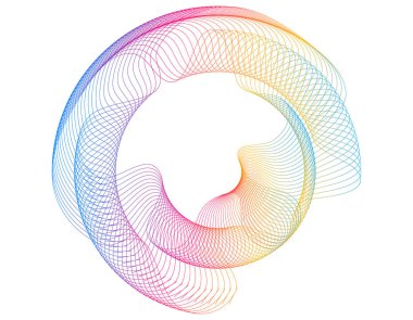 Tasarım elemanları. Bir sürü mor çizgi çemberi dalgası. Beyaz arka planda soyut dalgalı çizgiler izole edildi. Vektör illüstrasyon EPS 10. Harmanlama Aracı kullanılarak oluşturulan çizgilerle renkli dalgalar