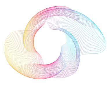 Tasarım elemanları. Bir sürü mor çizgi çemberi dalgası. Beyaz arka planda soyut dalgalı çizgiler izole edildi. Vektör illüstrasyon EPS 10. Harmanlama Aracı kullanılarak oluşturulan çizgilerle renkli dalgalar