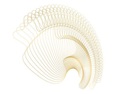 Tasarım elemanları. Parlak çizgilerin altın dalgası. Soyut çember, beyaz arka planda parlayan dalgalı bir şekil. Yaratıcı çizgi sanatı. Düğün davetiyesi için vektör illüstrasyon EPS 10 sanat deco biçimi