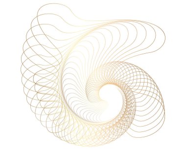 Tasarım elemanları. Parlak çizgilerin altın dalgası. Soyut çember, beyaz arka planda parlayan dalgalı bir şekil. Yaratıcı çizgi sanatı. Düğün davetiyesi için vektör illüstrasyon EPS 10 sanat deco biçimi