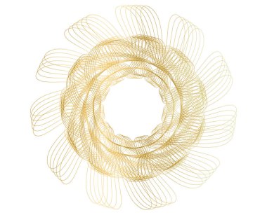 Tasarım elemanları. Parlak çizgilerin altın dalgası. Soyut çember, beyaz arka planda parlayan dalgalı bir şekil. Yaratıcı çizgi sanatı. Düğün davetiyesi için vektör illüstrasyon EPS 10 sanat deco biçimi