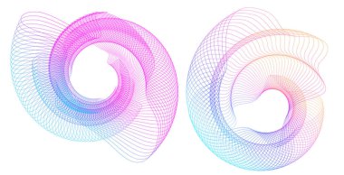 Tasarım elemanları. Bir sürü mor çizgi çemberi dalgası. Beyaz arka planda soyut dalgalı çizgiler izole edildi. Vektör illüstrasyonu EPS 10