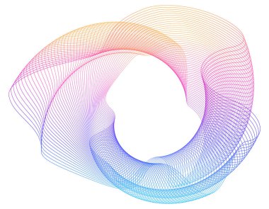 Entelektüeller tasarım elementleri. Çemberin etrafında bir sürü çizgi dalgası. Beyaz arka planda soyut dalgalı çizgiler izole edildi. Vektör illüstrasyon EPS 10. Harmanlama Aracı kullanılarak oluşturulan çizgilerle renkli dalgalar