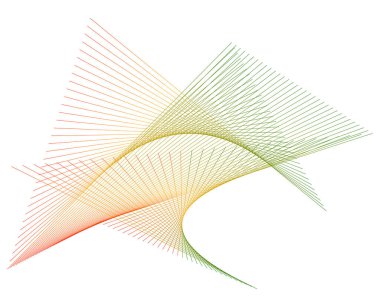 Tasarım elemanları. Bir sürü parlak çizgi dalgası. Soyut çember, beyaz arka planda parlayan dalgalı bir şekil. Yaratıcı çizgi sanatı. Düğün davetiyesi için vektör illüstrasyon EPS 10 sanat deco biçimi