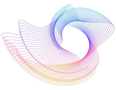 Entelektüeller tasarım elementleri. Çemberin etrafında bir sürü çizgi dalgası. Beyaz arka planda soyut dalgalı çizgiler izole edildi. Vektör illüstrasyon EPS 10. Harmanlama Aracı kullanılarak oluşturulan çizgilerle renkli dalgalar