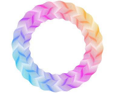 Tasarım elemanları. Bir sürü parlak çizgi dalgası. Soyut çember, beyaz arka planda parlayan dalgalı bir şekil. Yaratıcı çizgi sanatı. Düğün davetiyesi için vektör illüstrasyon EPS 10 sanat deco biçimi