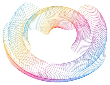 Entelektüeller tasarım elementleri. Çemberin etrafında bir sürü çizgi dalgası. Beyaz arka planda soyut dalgalı çizgiler izole edildi. Vektör illüstrasyon EPS 10. Harmanlama Aracı kullanılarak oluşturulan çizgilerle renkli dalgalar