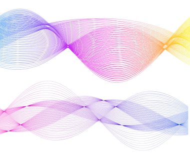 Tasarım elemanları. Bir sürü parlak çizgi dalgası. Soyut çember, beyaz arka planda parlayan dalgalı bir şekil. Yaratıcı çizgi sanatı. Düğün davetiyesi için vektör illüstrasyon EPS 10 sanat deco biçimi