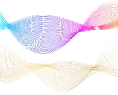 Tasarım elemanları. Bir sürü parlak çizgi dalgası. Soyut çember, beyaz arka planda parlayan dalgalı bir şekil. Yaratıcı çizgi sanatı. Düğün davetiyesi için vektör illüstrasyon EPS 10 sanat deco biçimi