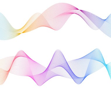 Tasarım elemanları. Bir sürü parlak çizgi dalgası. Soyut çember, beyaz arka planda parlayan dalgalı bir şekil. Yaratıcı çizgi sanatı. Düğün davetiyesi için vektör illüstrasyon EPS 10 sanat deco biçimi