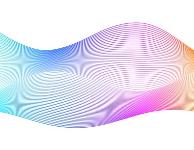 Tasarım elemanları. Bir sürü parlak çizgi dalgası. Soyut çember, beyaz arka planda parlayan dalgalı bir şekil. Yaratıcı çizgi sanatı. Düğün davetiyesi için vektör illüstrasyon EPS 10 sanat deco biçimi