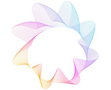 Renk tasarımı. Bir sürü parlak çizgi dalgası. Beyaz arka planda soyut daire dalgalı şekil izole edildi. Altın yaratıcı çizgi. Düğün davetiyesi için vektör illüstrasyon EPS 10 sanat deco biçimi