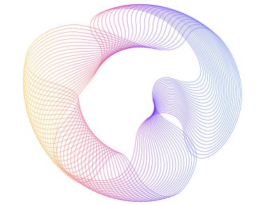 Entelektüeller tasarım elementleri. Çemberin etrafında bir sürü çizgi dalgası. Beyaz arka planda soyut dalgalı çizgiler izole edildi. Vektör illüstrasyon EPS 10. Harmanlama Aracı kullanılarak oluşturulan çizgilerle renkli dalgalar