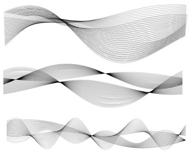 Tasarım elemanları. Bir sürü parlak çizgi dalgası. Soyut çember, beyaz arka planda parlayan dalgalı bir şekil. Yaratıcı çizgi sanatı. Düğün davetiyesi için vektör illüstrasyon EPS 10 sanat deco biçimi