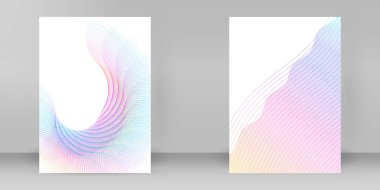 Çok amaçlı sunum için iş şablonları. Kolay düzenlenebilir dalga çizgileri. Yeni ürün bültenleri, teknoloji grafikleri, rapor firması ve etkinlik partisi için A4 format tanıtımı tasarımı broşürü