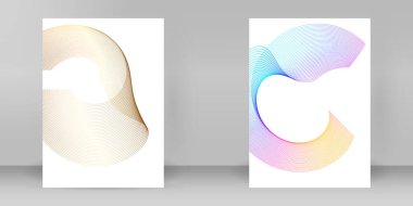 Reklam broşürü tasarım elemanları. Beyaz arka plandaki soyut altın element izole edildi. Şablon broşürü A4 biçimi, yerleşim broşürü, kafe menü kartı için vektör illüstrasyonu EPS 10