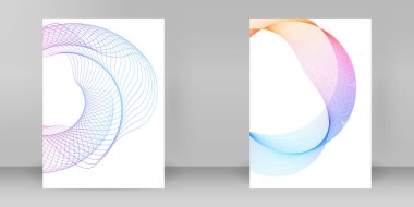 Reklam broşürü tasarım elemanları spiraller, çizgiler, çember. Beyaz arka plandaki soyut altın element izole edildi. şablon broşürü A4 biçimi, yerleşim broşürü, kafe menü kartı