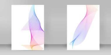 Reklam broşürü tasarım elemanları. Beyaz arkaplandaki soyut çizgi dalgaları elemanı izole edildi. Şablon broşürü A4 biçimi, yerleşim broşürü, kafe menü kartı için vektör illüstrasyonu EPS 10