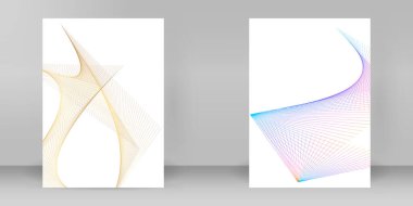 Reklam broşürleri tasarımı elementler daire çizgileri dalgalar. Beyaz arka plandaki soyut altın element izole edildi. şablon broşürü A4 biçimi, yerleşim broşürü, kafe menü kartı