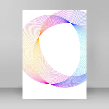 Reklam broşürleri tasarımı elementler daire çizgileri dalgalar. Beyaz arka plandaki soyut altın element izole edildi. şablon broşürü A4 biçimi, yerleşim broşürü, kafe menü kartı