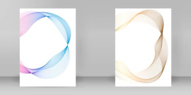 Reklam broşürleri tasarımı elementler daire çizgileri dalgalar. Beyaz arka plandaki soyut altın element izole edildi. şablon broşürü A4 biçimi, yerleşim broşürü, kafe menü kartı