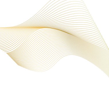 Altın çizgilerin dalgası. Beyaz arka planda soyut dalgalı çizgiler izole edilmiş. Yaratıcı çizgi sanatı. Vektör illüstrasyon EPS 10. Karıştırma Aracı kullanılarak dizayn ögeleri oluşturuldu. Eğik düz bant