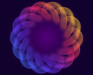 Kozmetik, moda, tekstil tasarımı, teknoloji markalaşması ve refah için canlı renk değişimine sahip dinamik radyal soyut desen. Dijital sanat, ambalaj, pazarlama ve fütürist visu için mükemmel.