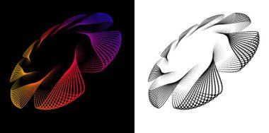 Tekstil, Kozmetik, İç, Tıbbi, Teknoloji ve Moda Simgesi için Dijital Sanat. Dinamik Yarıtonlama Düzeni Akan Şekiller Soyut Gradyan, Siyah Beyaz Dairesel Dalga Tasarımı. Geleceğe yönelik 