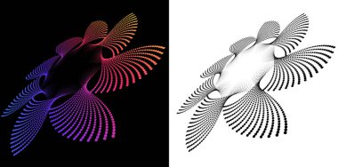 Tekstil, Kozmetik, İç, Tıbbi, Teknoloji ve Moda Simgesi için Dijital Sanat. Değişken Şekilli Dinamik Yarıton Deseni Soyut Gradyan ve Siyah Beyaz Dairesel Dalga Tasarımı