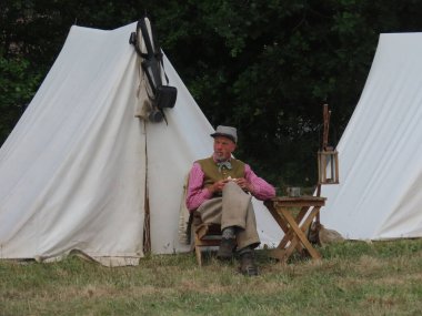 Waterlooville, İngiltere - 25 Mayıs 2025: Dördüncü Amerikan Piyade Amerikan İç Savaşı canlandırma grubu zamanın çatışmasını sahneledi. Amaç savaşı yüceltmek değil, dünya tarihinin bu zamanlarında insanları eğitmek.. 