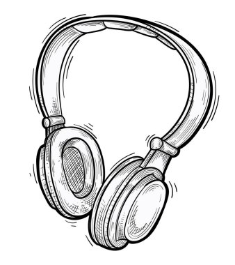 Siyah ve beyaz çizilmiş müzik kulaklıkları taslak simgesi