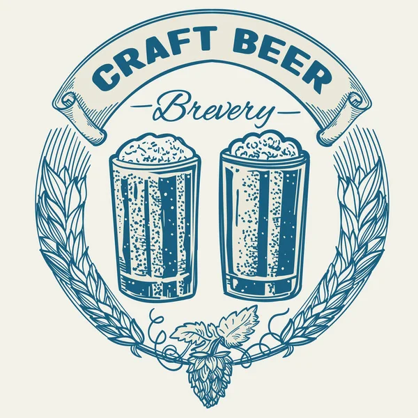 Ambachtelijke Bierbrouwerij Glas Bier Vintage Stijl Decoratieve Monochrome Embleem — Stockvector