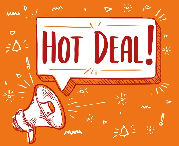 Hot Deal Sinal Publicidade Desenhado Mão Com Megafone —  Vetores de Stock