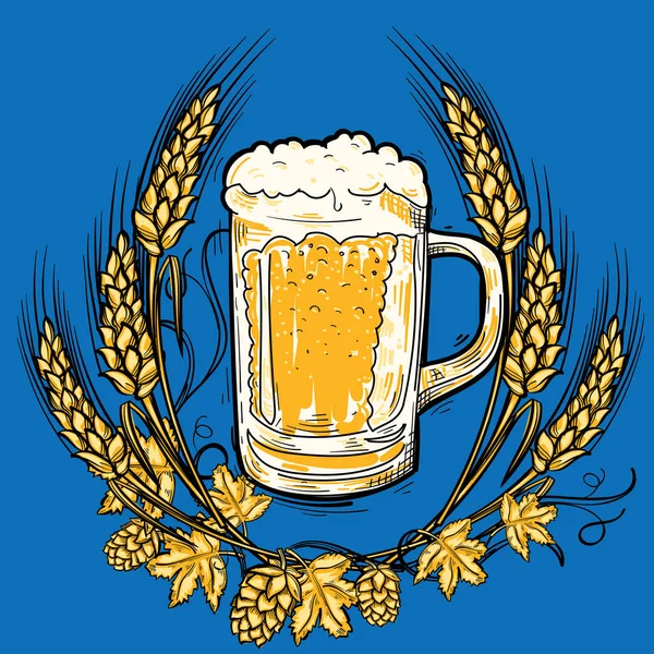 Sklenice Piva Kreslený Ozdobný Znak — Stockový vektor