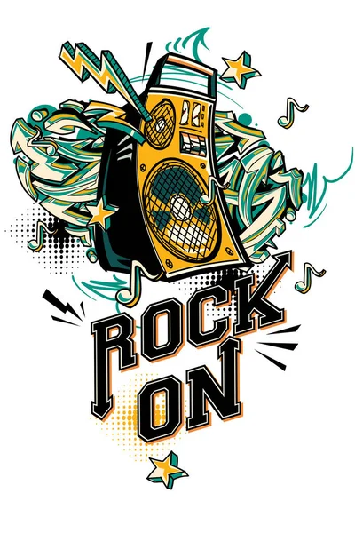Rock Design Musicale Con Altoparlanti Frecce Graffiti — Vettoriale Stock