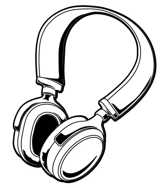Czarno Białe Nowoczesne Słuchawki Muzyczne Ikona Szkic — Wektor stockowy