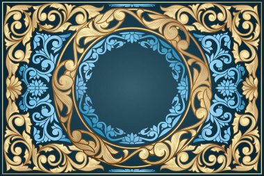 Altın süslü, çiçekli, eski, boş bir kart.